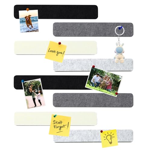 HULAVO Rectangle Felt Bulletin Board Bar Strips, 8Pcs Self-Adhesive Cork Board Pinboard Strips with 35 Pushpins for Office School Home Wall Decor Stickers Memos Schedules Photos Display(Gradual Grey)