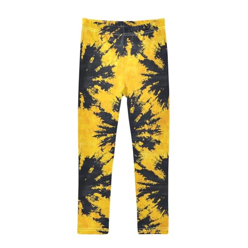 Yellow Black Tie Dye Girls Leggings Soft Stretch Workout Yoga Dance Pants for Kids Casual Tights