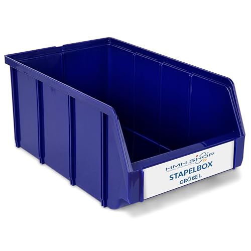 HMH 4x Stapelboxen Größe L Werkstatt Garage Keller Sichtlagerboxen 335x209x152mm Lagerboxen BLAU Sichtlagerkästen Kleinteile Aufbewahrung