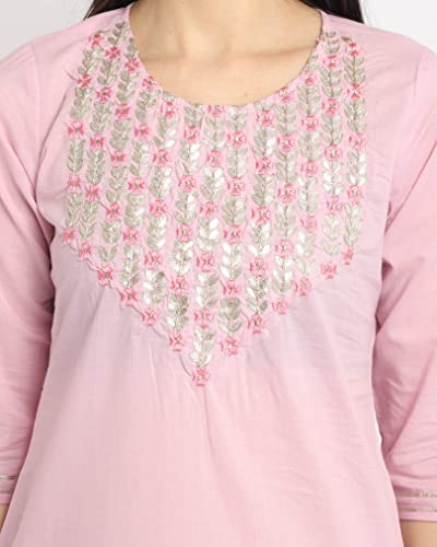 Image of Rajnandini Women's Cambric Cotton Solid Pure Embroidered Kurta Set With Dupatta