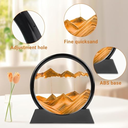 RCQD Sandbilder zum Drehen 3D Sanduhr - Sandbild Geschenke Sanduhr Deko 3d sanduhr tiefsee-sandlandschaft Aesthetic für Büro Wohnzimmer Schreibtisch Erwachsene Kinder (Golden, 12’’)