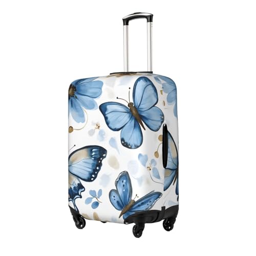 Butterfly Suitcase Cover, Elastic Luggage Protector with Zipper and Buckle, Blue Floral Design, Small (18-21 inches)2