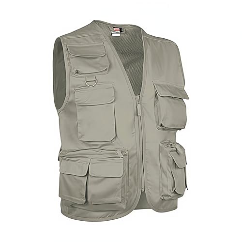 Genérico Chaleco Multibolsillos Transpirable Safari | Ideal para Trabajo, Aventura | Sarga Resistente y Confortable | Muchos Bolsillos = 9 (Talla XXL, Color Beige Arena)