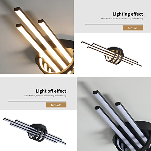 Garwarm Dimmable Ceiling Lighting Fixture, 40W Semi Flush Mount Modern Led Ceiling Lights, Industrial Geometric Linear Black Chandelier For Dining Living Room Kitchen With Remote Control #TOP7