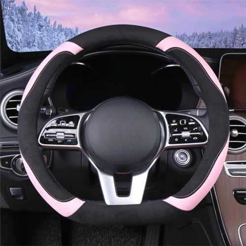 WJMZ Soft D Shape Steering Wheel Cover Warm Steering Wheel Cover Fashion Universal 15 inch Pink