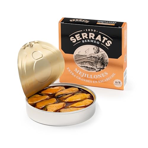 Conservas Serrats - Mejillones Extra Grandes en Escabeche (6-8 piezas/lata)
