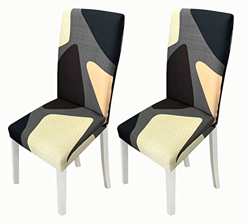 Image of House of Quirk Elastic Chair Cover Stretch Removable Washable Short Dining Chair Cover Protector Seat Slipcover (Pack of 2, Brown Cubes)