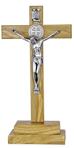 Altarkreuz aus Olivenholz mit Benedikt-Medaille, Rosenkranz-Medaillenhalter im Sockel Cover