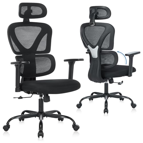 COLAMY Ergonomic Mesh Office Chair with Adjustable Lumbar Support, 2D Headrest & 3D Armrests, Synchro Reclining Backrest, High Back Computer Desk Chair for Home Office, 136kg Capacity