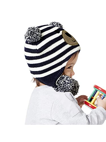 Century Star Baby Boy Hat Winter Fleece Lined Hat Knit Earflap Kids Caps Infant Toddler Hats For Baby Girls With Pom Pom Bear Navy 0-12 Months #TOP3