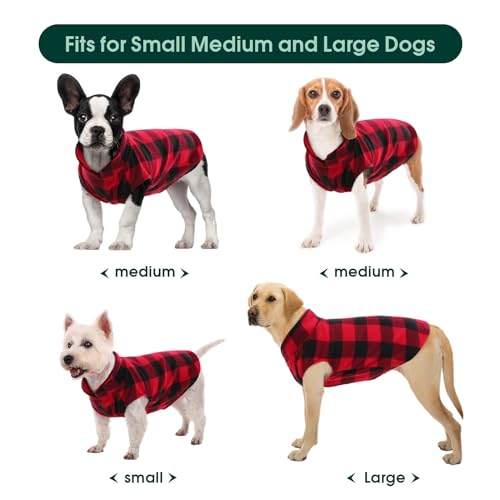 Kuoser Dog Fleece Vest, Warm Plaid Dog Sweater with Leash Hole, Soft Puppy Pajamas Dogs Winter Coat Cozy Puppy Jacket for Small Medium Dogs Cats, Spring Fall Cold Weather Pet Christmas Outfit,Red L - Thumbnail 3