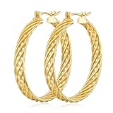 Pendientes de aro de oro para mujer, aretes de oro de 14 quilates para mujer, aretes gruesos y grandes, ligeros, hipoalergénicos, 30mm, chapado en oro, Sin piedra preciosa