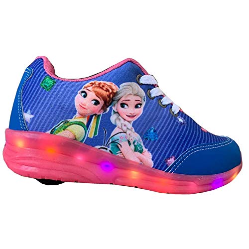 Tênis infantil Feminino de Rodinha e Led Botinho Cor:Azul;Tamanho:34
