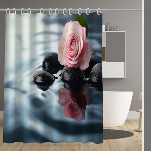 Rideau de douche imperméable lesté avec crochets roses - 2