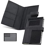Tactical Book Cover for 5.5' x 8' Military Log Book, Green Notebook Protective Holder, Detachable Army Field Notebook Cover with Flag Patch, for Protecting (Black, 5.7x8.7 in)