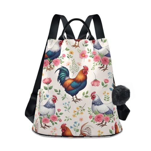Mochila antirrobo para mujer con estampado de gallinas y cremallera trasera para viaje