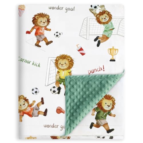 BORITAR Soccer Baby Blanket Double Layer Dotted Lion Print 30 x 40 Inch
