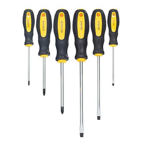 Image of HPMAISON 6pcs Screwdriver Set - Durable Chrome Vanadium Steel with Magnetic Tips - Includes 3 Flat-Head (3x75mm /5x125mm /6x150mm) and 3 Phillips-Head (PH0x75mm /PH1x75mm /PH2x100mm)