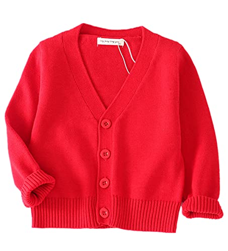 Ptpuke Unisex Boy' Girls' Cardigans Sweater V-Neck Long Sleeve Button Soild Cotton Knit Sweaters For 1-8 Years Red #TOP10