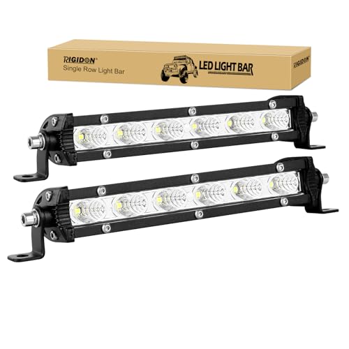 RIGIDON 2 Pcs 7 inch 30W Flood Beam Car Led Light Bar, Single Row Supper Slim Led Lights, 12V 24V Floodlights for Off road Truck SUV UTE ATV 4x4, Waterproof Driving Work Lamp, 6000K White Fog Lamp
