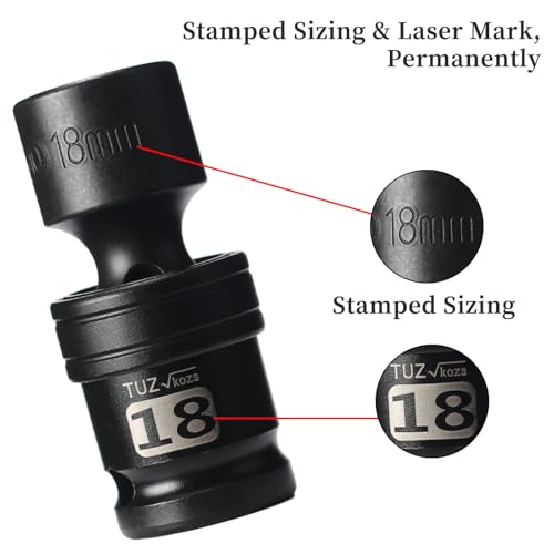 Image of 1 /2 inch Drive Universal Swivel Impact Socket, Shallow Universal Joint Swivel Socket with Flexible Wobble, CR-MO Steel, 6 Point, Metric 18mm