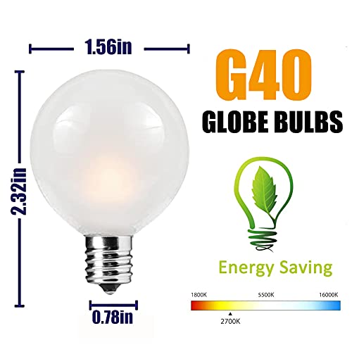 Pallerina G40 Frosted Replacement Bulbs, 25 Pack 5 Watt G40 Replacement Light Bulbs For String Lights With 12/C7 Candelabra Base, G40 Incandescent Bulbs For Indoor Outdoor Decorative #TOP1