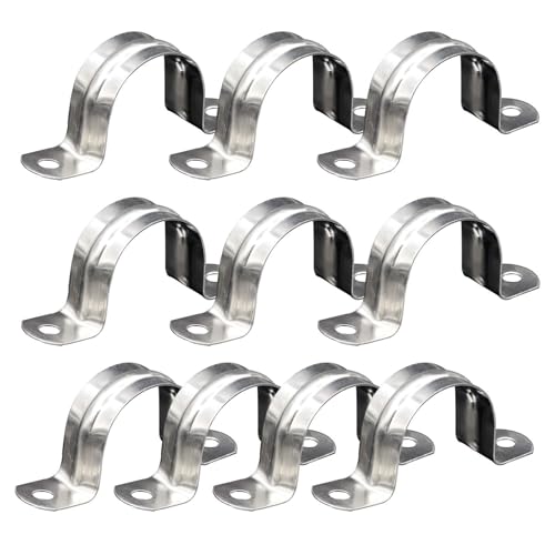 Abrazaderas rígidas para tubo | 10 piezas de acero inoxidable en U, abrazadera de tubo con dos agujeros para la instalación de tubos EMT, costilla reforzada, abrazadera de sujeción de metal para un