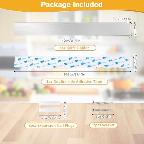 Miniatura 3 de Barra Magnética Para Cuchillos, Mxtimwan 40cm Soporte Iman Cuchillos De Cocina, Barra Magnética Porta Cuchillos De Cocina De Acero Inoxidable, Soporte Magnético Cuchillos, Montaje En Pared Sin Taladro