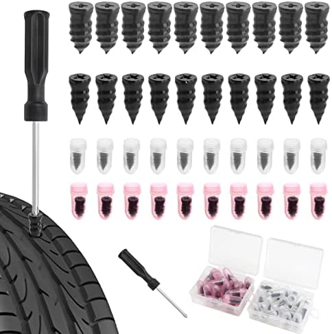 Iyowei 40 PCS Tyre Repair Kit Rubber Nails, Puncture Repair Kit Car Self-Service Car Tire Repair Nail Tire Fast Repair Tool Tyre Repair Kit with Screwdriver for Car Motorcycle Bicycle (20 S+20 L)