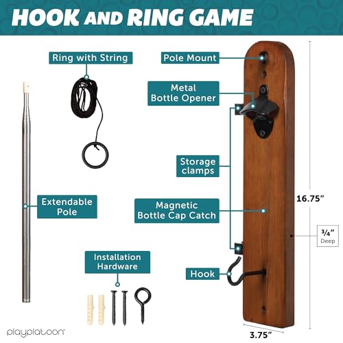Image of Play Platoon Hook and Ring Toss Bar Game for Adults - Wood Toss Ring Game for Adults - Perfect Home, Basements, & Bar Gifts