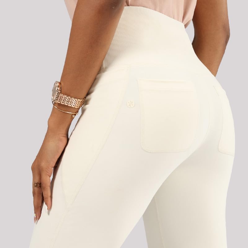 Image of BlissClub Ultimate Flare Pants for Women Upto 5'4 ft | Ribbed Waistband, 4 Pockets | High Waist Trousers and Formal Pants for Office wear