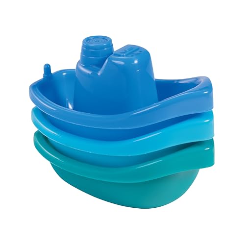 babynova Badeboote – Pädagogisches Baby- und Kleinkindspielzeug – Ab 3 Monaten – 3-teiliges Set – Entwicklung von Motorik und Koordination – Geeignet für Badewanne und Sandkasten – Blau, Türkis, Grün
