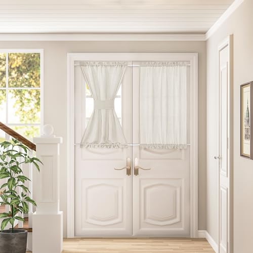 DUKIYO Natural Linen Door Curtains French Glass Front Door Window Sidelight Curtains for Cafe Sheer...