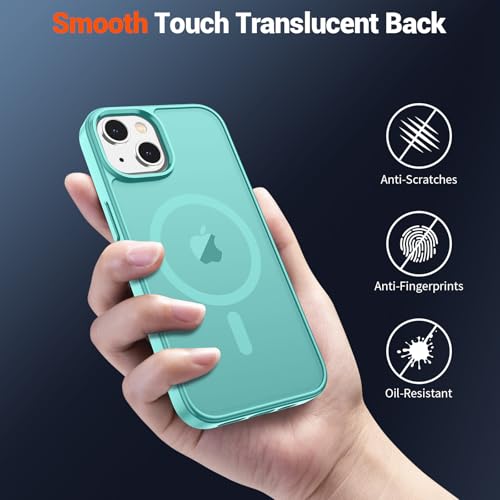 Image of SUPFINE Magnetic for iPhone 15 Case (Compatible with MagSafe) (Military Grade Drop Protection) Slim Translucent Matte Shockproof with Anti-Fingerprint Phone Case, Blue Green