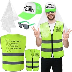 DONCOO Jga Männer Weste Junggesellenabschied Männer Kostüm,Junggesellenabschied Hut und Schleier,Dekoration Warnweste,Kreative Geschenke für Herren JGA Party Zubehör,Hochzeit Deko