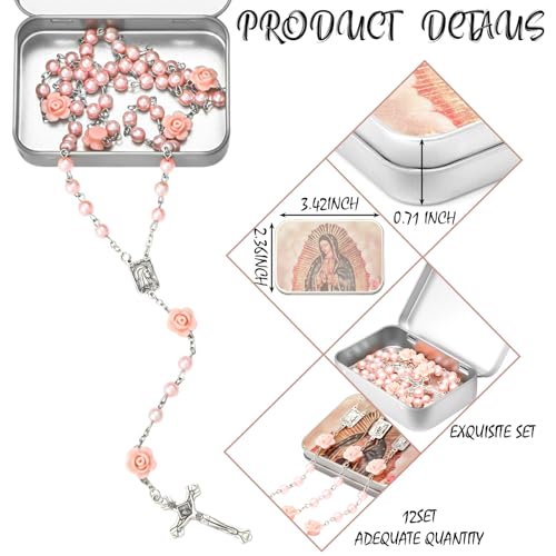 Tondiamo 12pcs Virgen De Guadalupe Red Rosary Catholic Town Necklace Our Lady of Guadalupe Rosary with Metallic Box Nuestra Señora Recuerdos De Bautizo Primera Comunion2