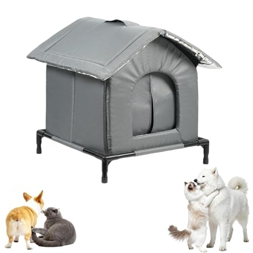 Cuccia Gatto Esterno Impermeabile e Isolata, cucce riscaldate per gatti, Casetta Calda per Gatti per Inverno e Autunno con Base Sollevata (L)