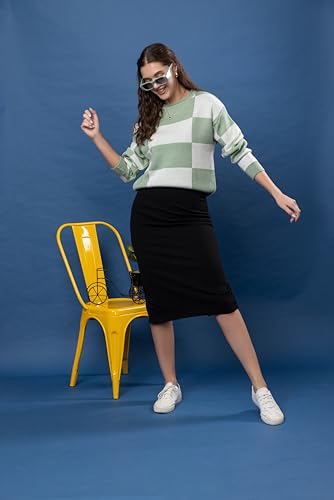 Image of Wear lusso Women's Round Neck Colour Block Sweater | 100% Wool Pullover | Full Sleeve Soft & Stylish Winter Wear for Women & Girls