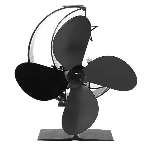 Topyond Ventilador de estufa de madera, 4 cuchillas, ventilador de estufa de madera rápida con alimentación con alimentación de ventiladores de chimenea con alimentación de calor, (Black)