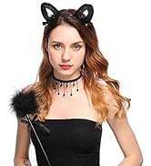 Catery Sexy Lace Bunny Ears Headbands Small Bell Cat Ears Headband Women Halloween Hair Accessori...