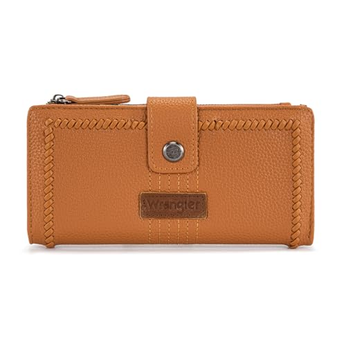 Image of Montana West X Wrangler Brown Wallets for Women Bifold Card Cases & Money Organizers Compact Ladies Female Minimalist Wallet with ID Window and Zipper Pocket