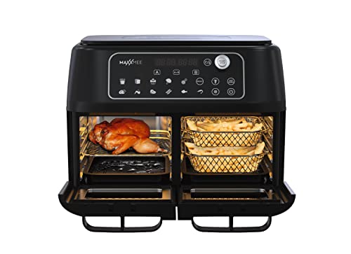 MAXXMEE Heteluchtfriteuse, dubbele kamer, 11 liter, slimme combinatie van heteluchtoven, grill en friteuse met 2 XXL-frituurvakken met elk 5,5 liter, digitaal bedieningspaneel en kijkvenster - Afbeelding 6