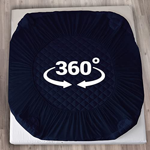 Image of Glassiano Sapphire Waterproof Quilted Mattress Protector 80x72 Inch for Double Bed King Size - Ultra Soft & Hypoallergenic Mattress Cover (Navy Blue - 1 Pcs)