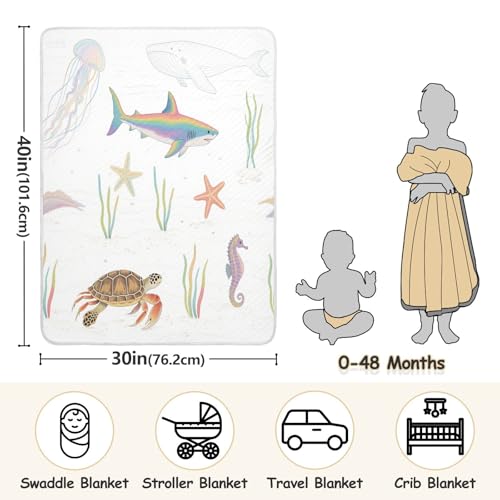 Custom Ocean Animal Starfish Shark Jellyfish Colorful Muslin Baby Blankets Cozy Custom Made pet Blankets for Newborns, Infants, & Toddlers 30x40in cobijas para3