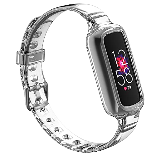 Kuaguozhe Pulseras compatibles con Fitbit Luxe pulsera ajustable Sport Crystal Clear Soft de silicona con funda protectora para el rastreador de actividad Fitbit Luxe Cover