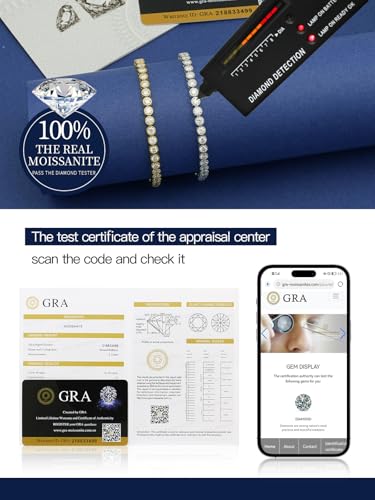 Moissanite Tennis Bracelet Chain for Women - 925 Sterling Silver 3mm White Gold Plated D Color VVS1 Lab-Grown Diamond Jewelry Bracelets Luxury Gifts for Womens Wife Mom on Anniversary Wedding Birthday 5