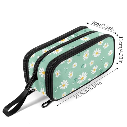 Image of Fustylead Lovely Daisy Flower on Mint Green Pencil Pen Case Stationery Bag 3 Compartments School College Office Organizer Cosmetics Bag