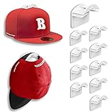 BRATEAYA Wall Hat Hooks for Baseball Caps, Adhesive Hat Display Rack Wall Mount, Super Strong Ball Cap Holder, No Drilling Hat Organizer Hanger, White, 10 Pack