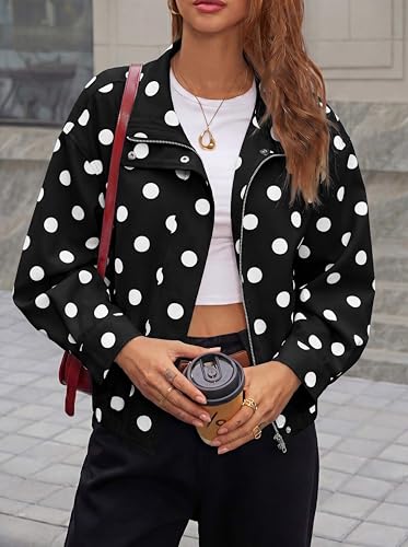 Image of Tankaneo Womens Polka Dot Zip Up Cropped Jackets