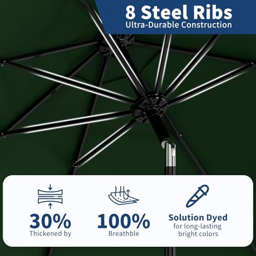 10Ft Patio Umbrella - 8 Sturdy Ribs Outdoor Table Umbrella with Crank Lift & Push Button Tilt - Market Umbrella for Pool, Deck, Yard, Garden - Dark Green